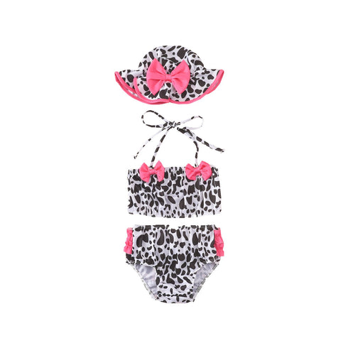 Summer girls flower leopard print swimsuit three-piece set